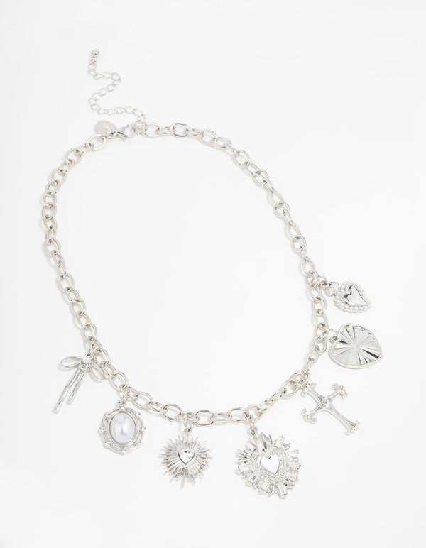 Silver Heart & Cross Charm Necklace