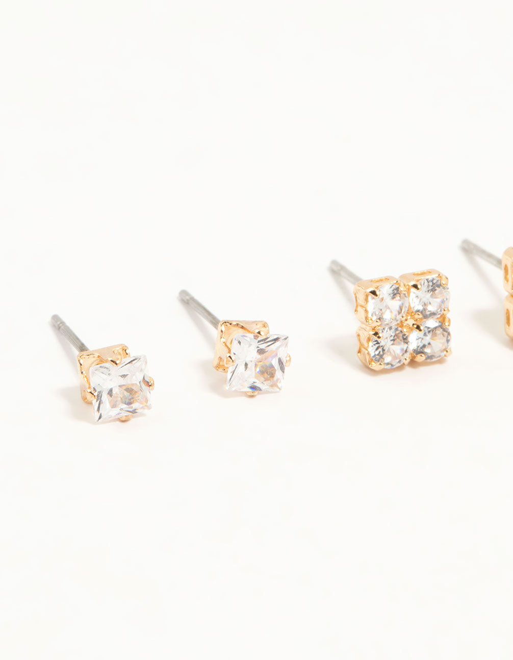 Gold Cubic Zirconia Stud Earrings 3-Pack