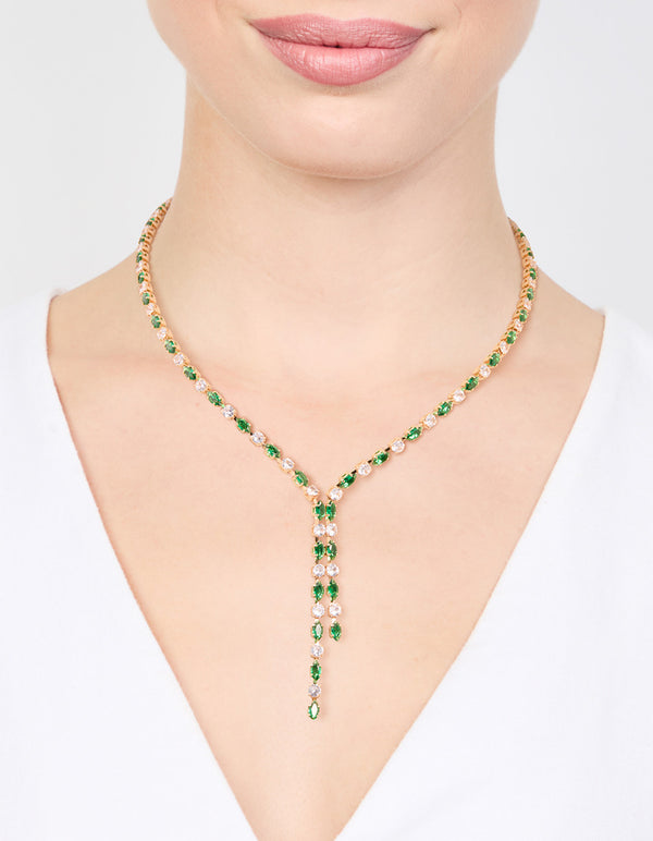 Gold Green Cubic Zirconia Marquise Layered Y-Necklace
