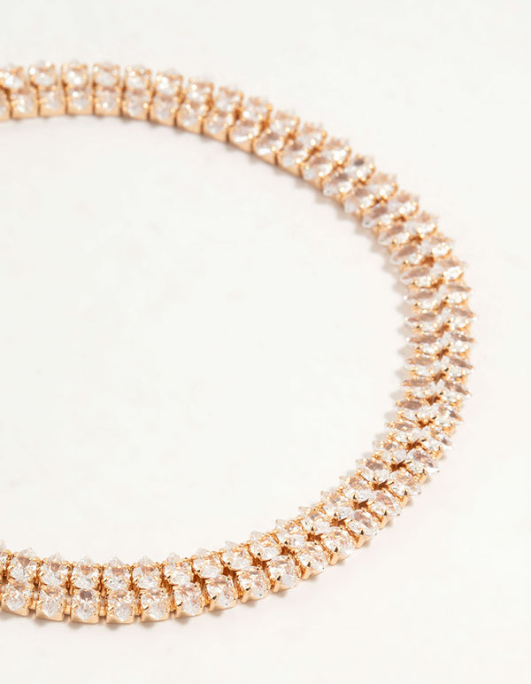 Gold Fine Marquise Cubic Zirconia Layered Tennis Bracelet