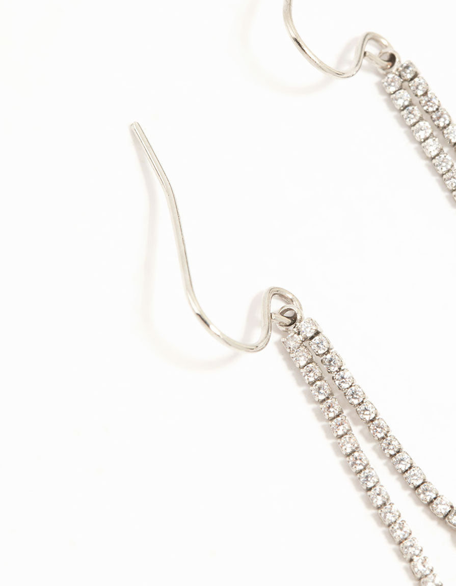 Silver Cubic Zirconia Flower Hook Drop Earrings