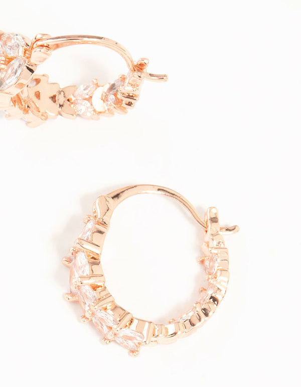 Rose Gold Plated Medium Vine Cubic Zirconia Hoop Earrings