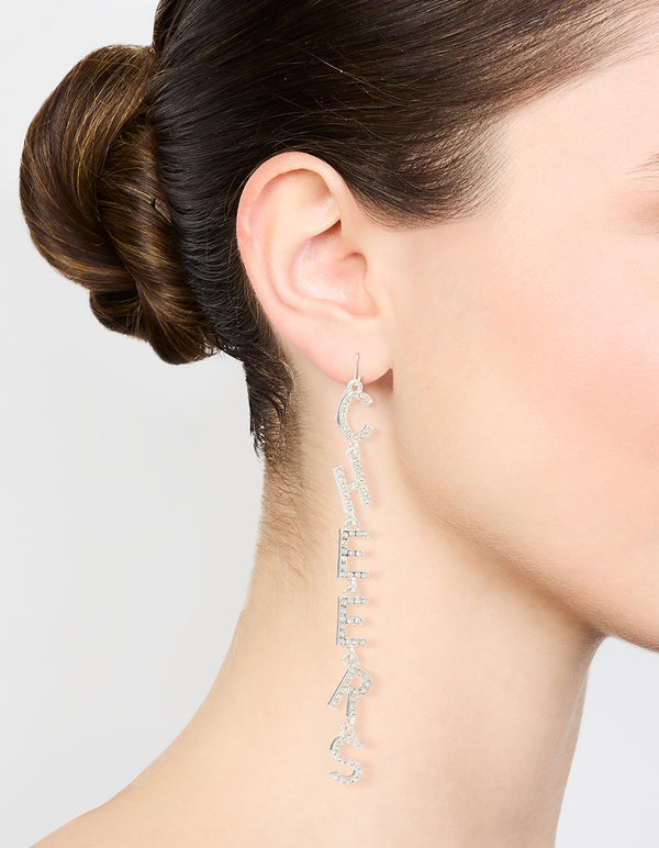 Silver Cheers B*tches Drop Earrings