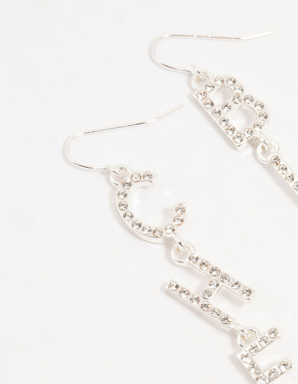 Silver Cheers B*tches Drop Earrings