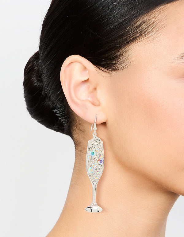 Silver Fizzy Diamante Champagne Drop Earrings