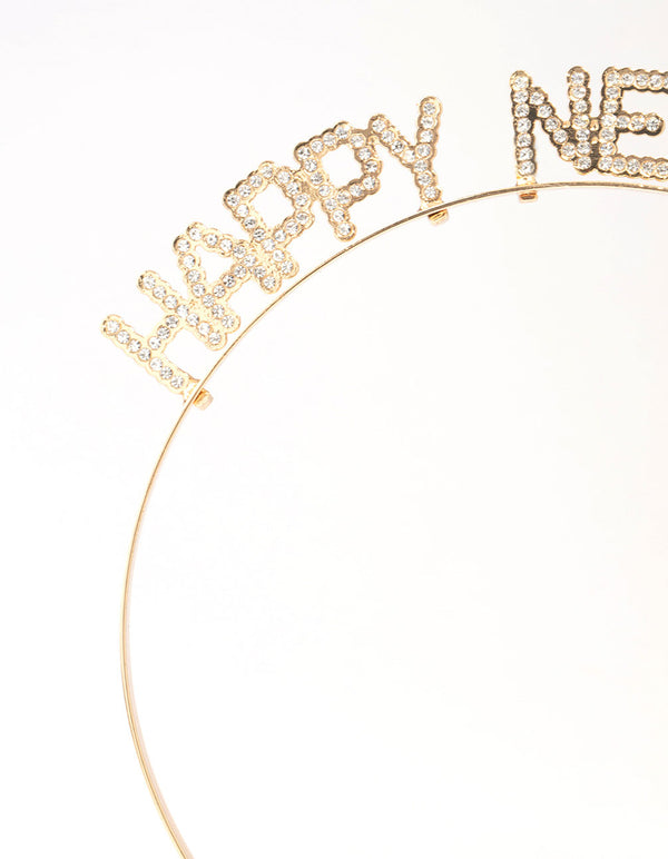 Gold Diamante Happy New Year Headband