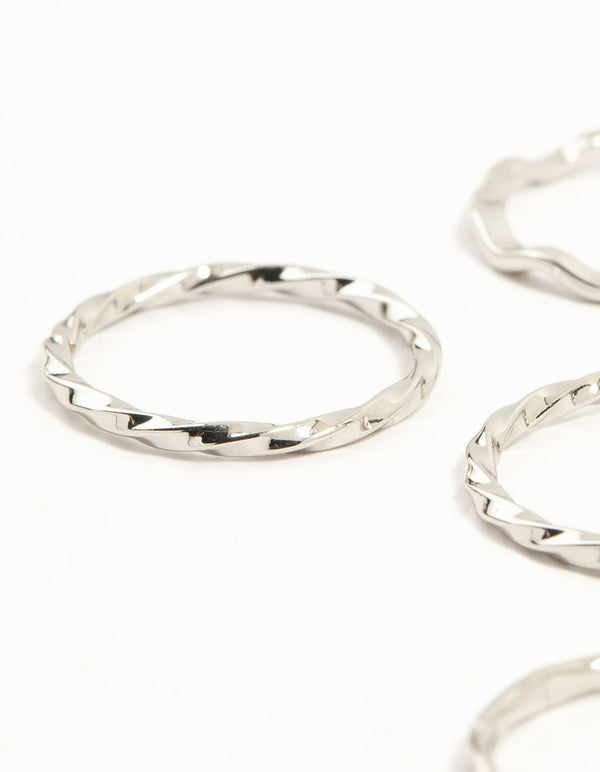 Silver Plated Gothic Cross & Twisted Stacking Rings 12-Pack