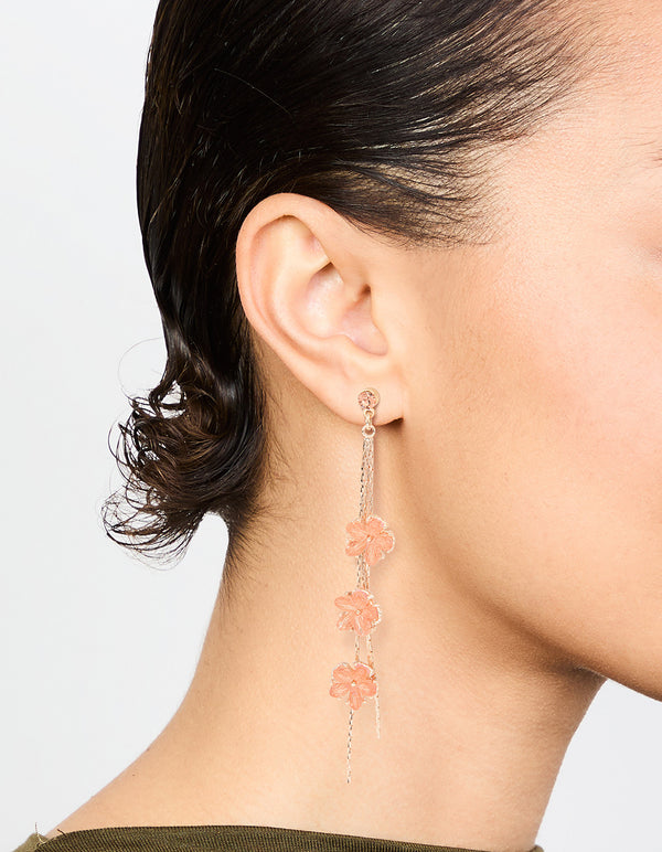 Rose Gold Pink Floral Chain Drop Earrings