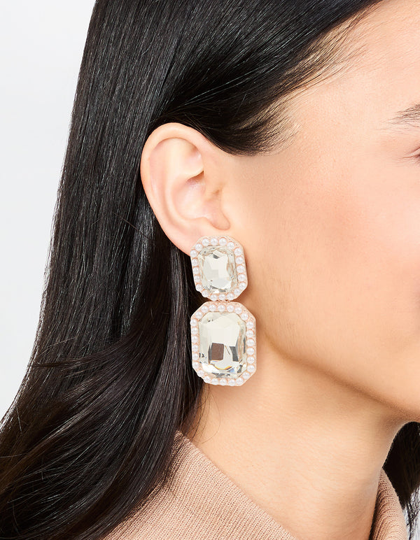 Rose Gold Pearl & Diamante Cocktail Earrings