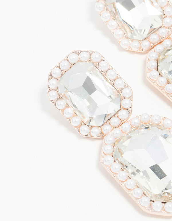 Rose Gold Pearl & Diamante Cocktail Earrings