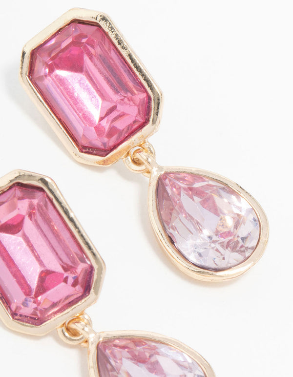 Rose Gold Pink Diamante Drop Earrings