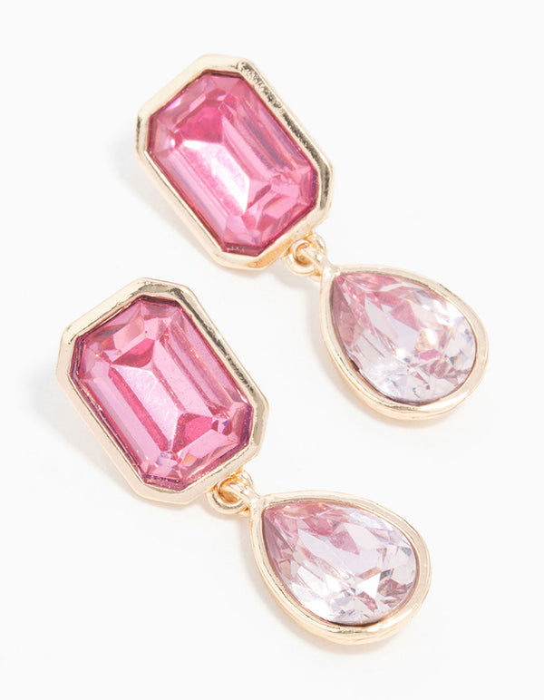 Rose Gold Pink Diamante Drop Earrings