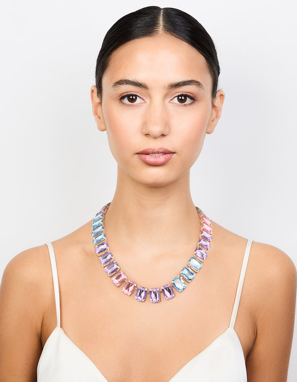 Rose Gold Pink, Blue & Purple Stone Short Necklace