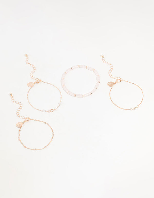 Rose Gold Beaded & Fine Bracelets 4-Pack