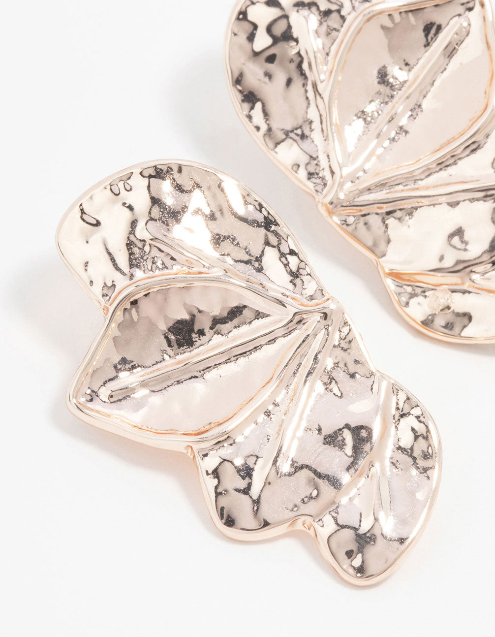 Rose Gold Half Layered Leaf Drop Earrings