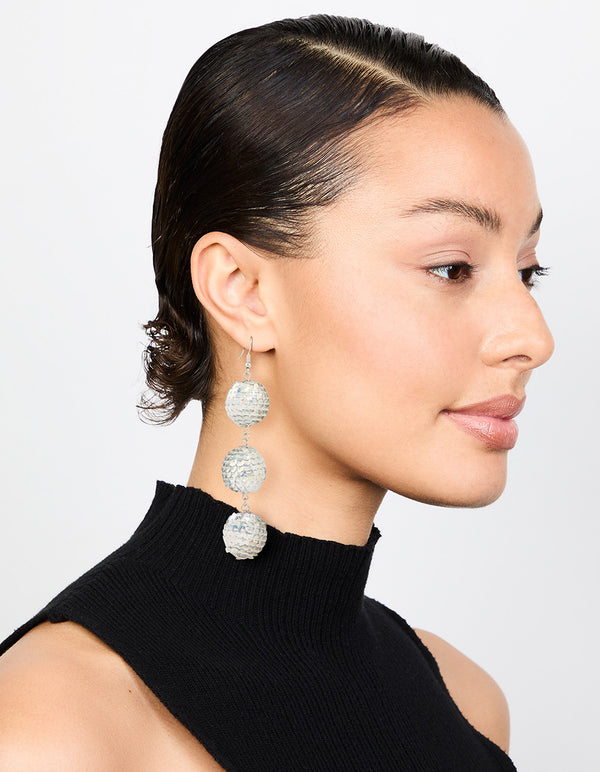 Silver Sequin Disco Ball Drop Earrings