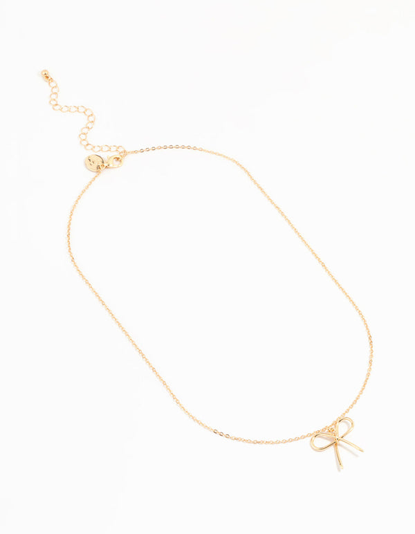 Gold Fine Metal Bow Necklace