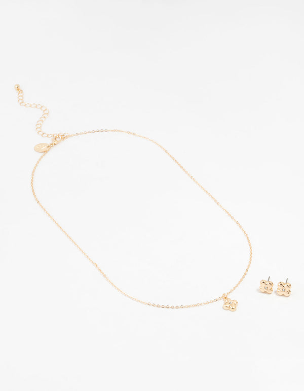 Gold Bubble Cross Necklace and Earrings Set