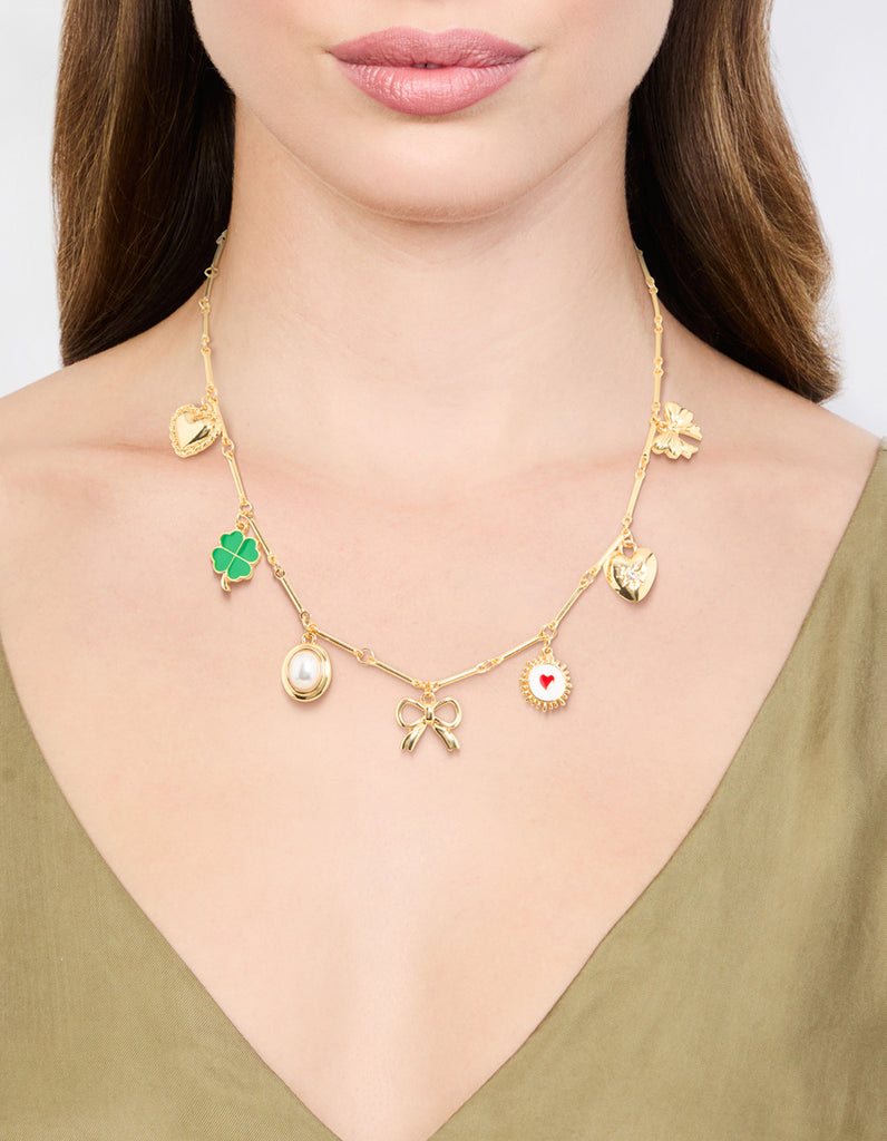 Gold Plated Heart Bow Charm Necklace Lovisa