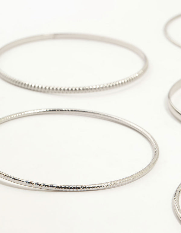 Silver Mixed Textured Bangles 8-Pack