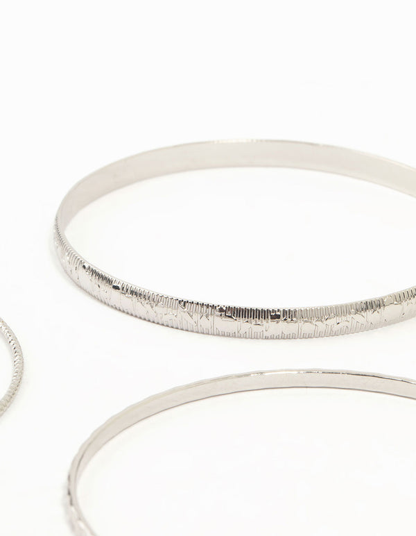 Silver Mixed Textured Bangles 8-Pack