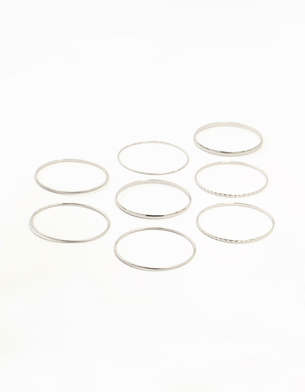 Silver Mixed Textured Bangles 8-Pack