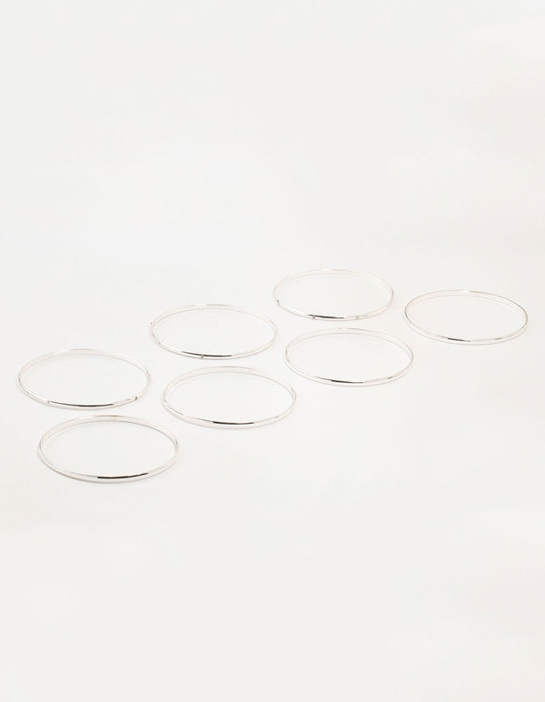 Silver Diamante Inlay & Clean Bangles 7-Pack