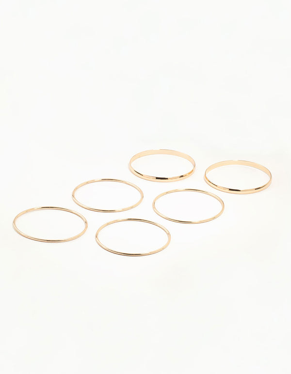 Gold Plain Mixed Width Bangles 5-Pack