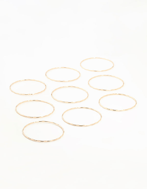 Gold Hammered Flat Bangles 9-Pack