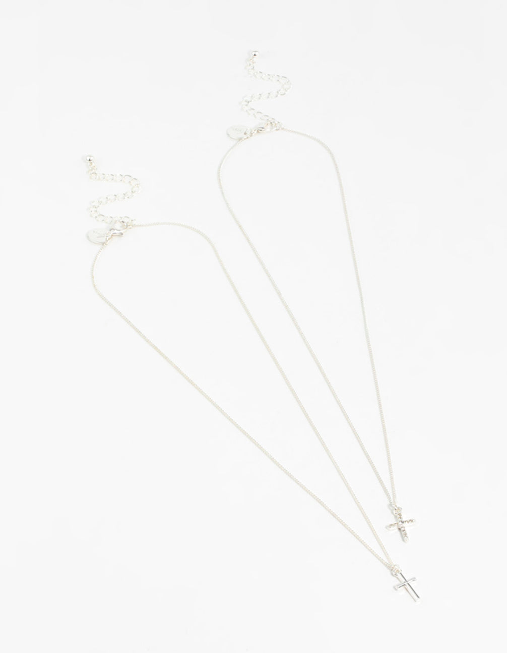 Silver Plain & Diamante Cross Pendant Necklaces 2-Pack