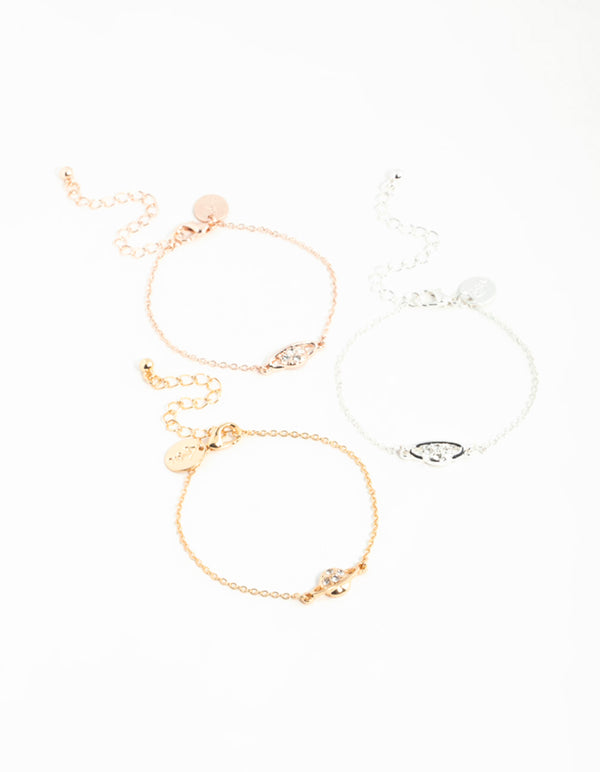 Mixed Metals Diamante Planet Bracelets 3-Pack