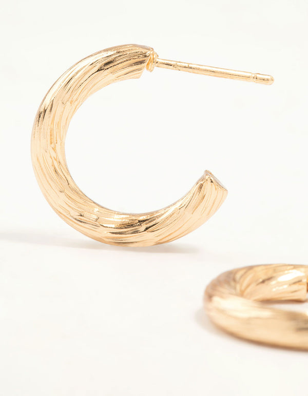 Gold Fine Textured Hoop Earrings