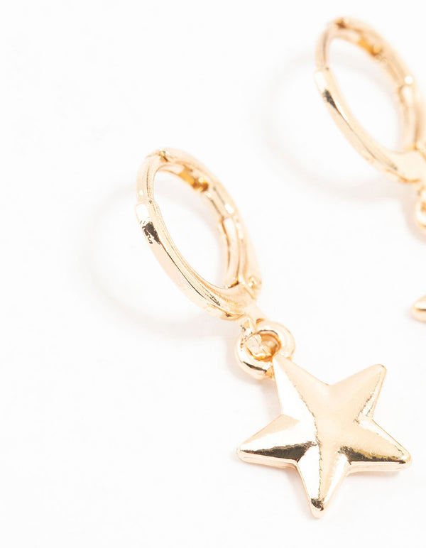 Gold Star Drop Hoop Earrings