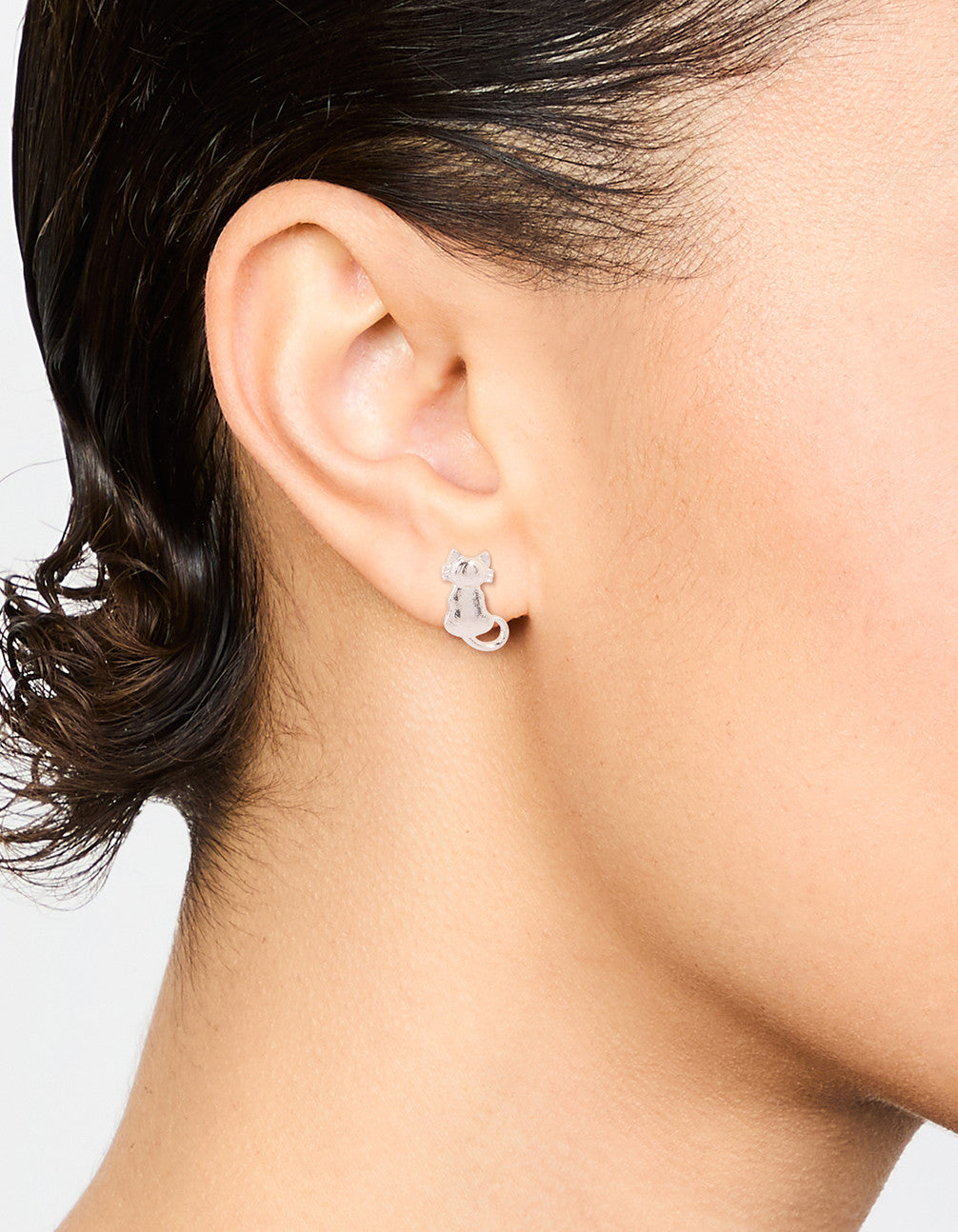 Silver Cat Stud Earrings