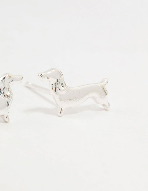 Silver Dachshund Stud Earrings