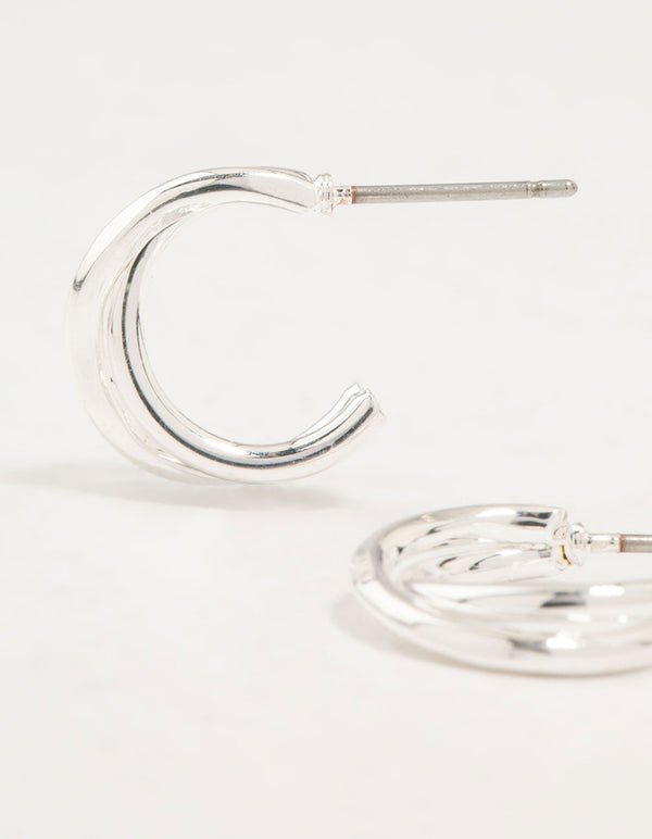 Silver Twisted Double Rope Huggie Earrings