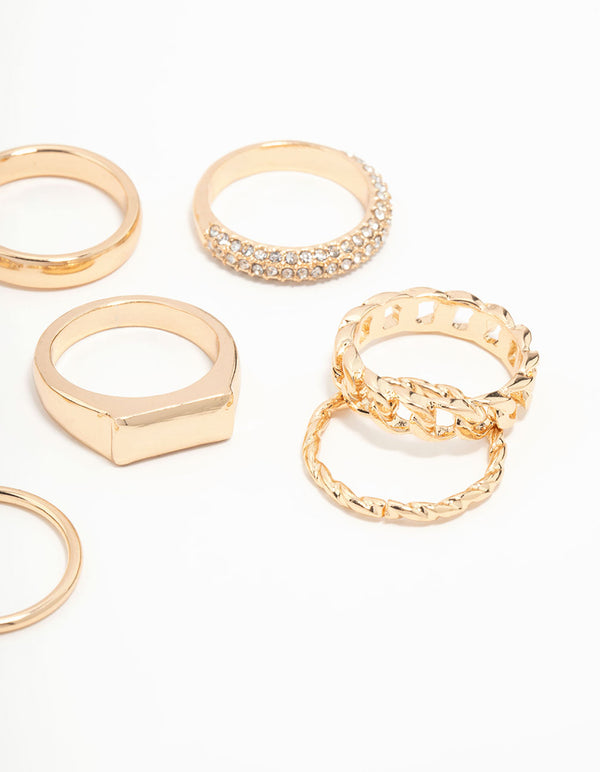 Gold Diamante Square Stacking Rings 8-Pack
