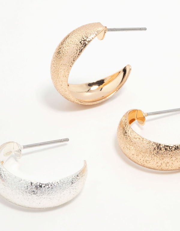 Mixed Metals Sandblast Hoop Earrings 2-Pack