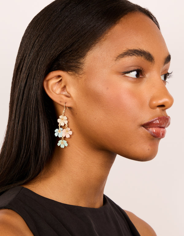 Gold Multicoloured Frosted Flower Drop Earrings