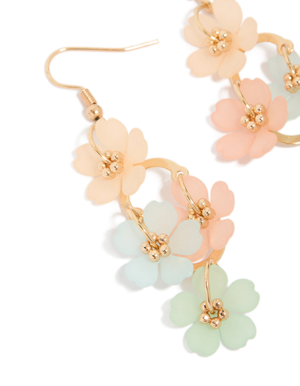 Gold Multicoloured Frosted Flower Drop Earrings
