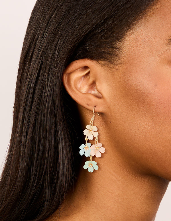 Gold Multicoloured Frosted Flower Drop Earrings