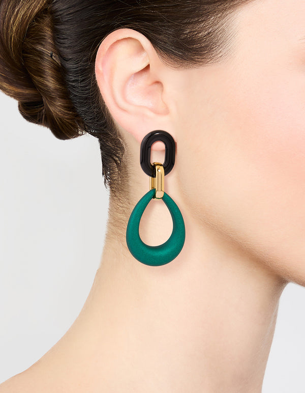 Gold Blue Teardrop Oval Link Drop Earrings