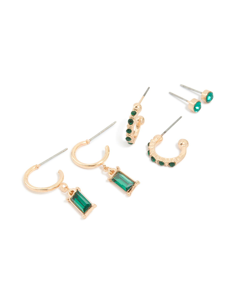 Gold Green Diamante Earrings 3-Pack