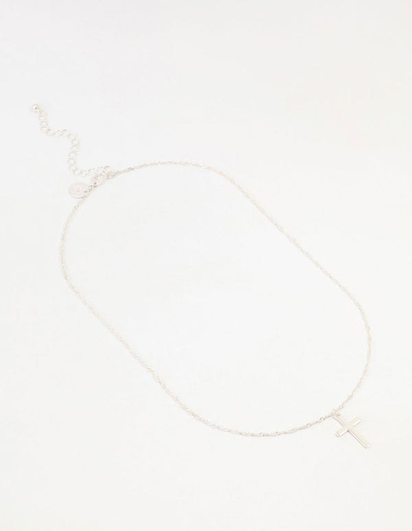 Silver Cross Twisted Chain Pendant Necklace