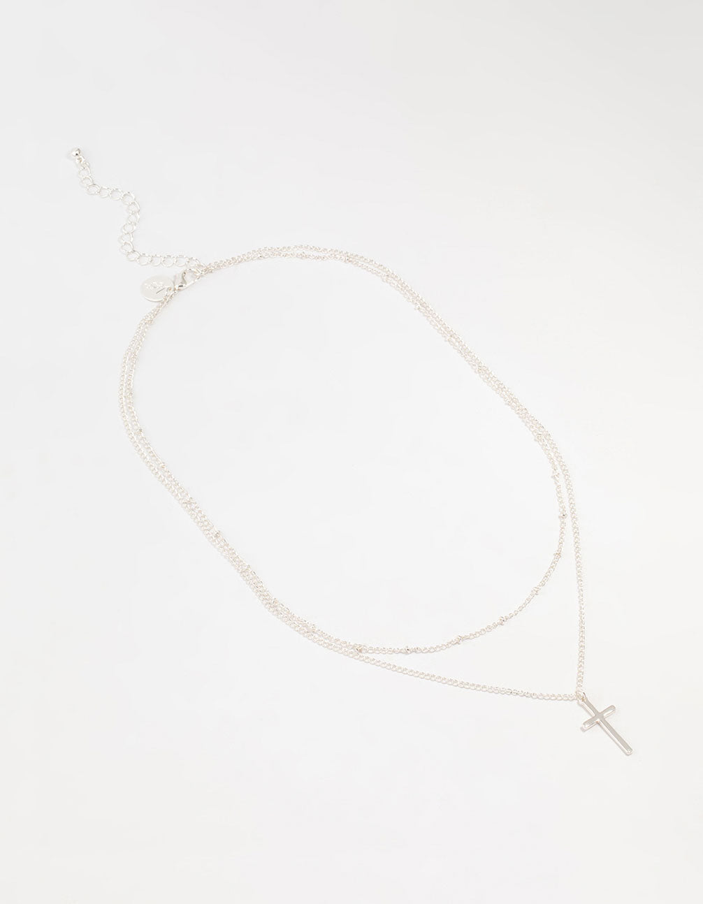 Silver Ball Chain Cross Layered Necklace