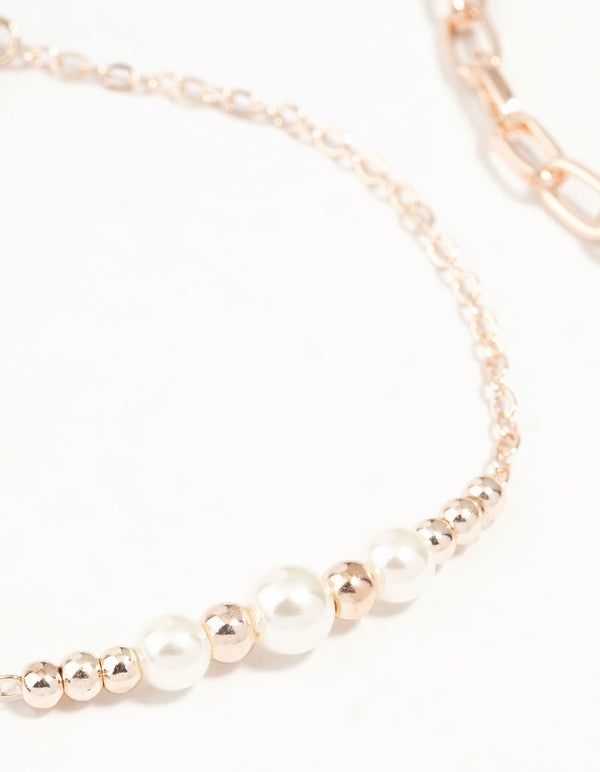 Rose Gold Chain Link & Pearl 2-Pack Bracelet