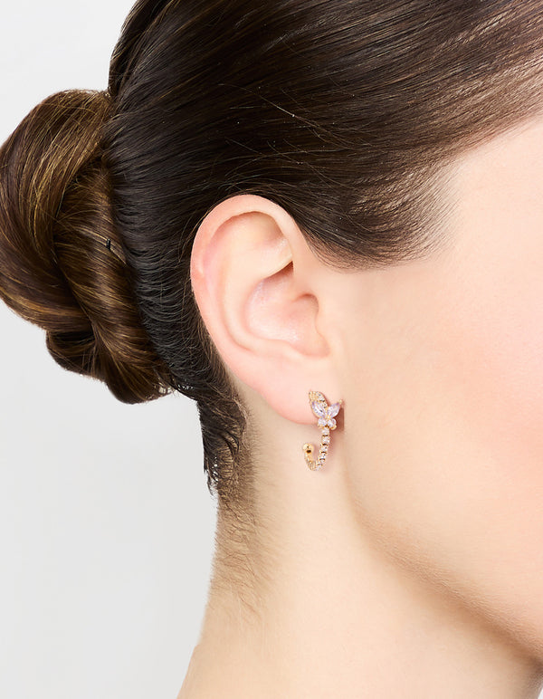 Gold Plated Cubic Zirconia Butterfly Hoop Earrings