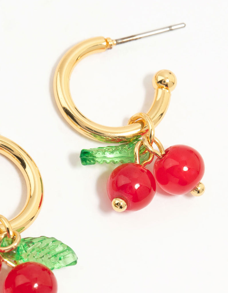 Gold Plated Cherry Croissant Hoop Earrings 2-Pack Lovisa