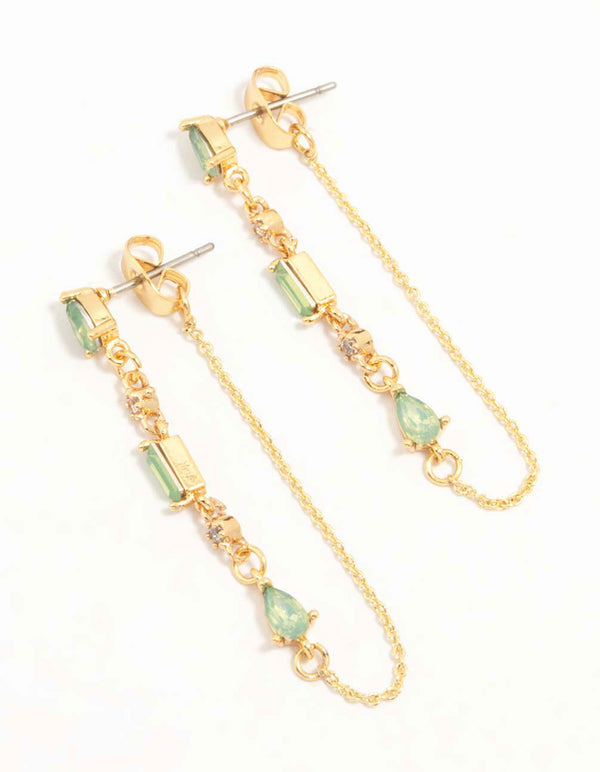 Gold Plated Cubic Zirconia Pear Huggie Earrings