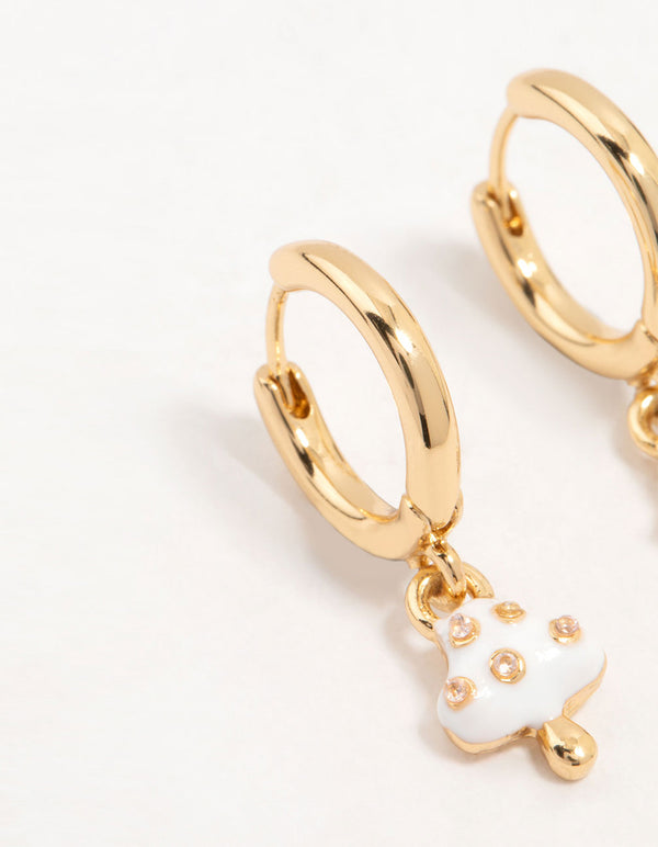 Gold Plated Enamel Mushroom Huggie Earrings